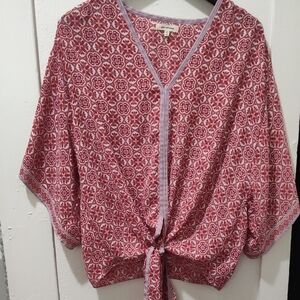 Max Studio Red and White Patterned Blouse